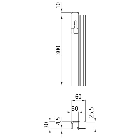 T50 lock. profile/ctrholder, aluminum, 300 mm, L