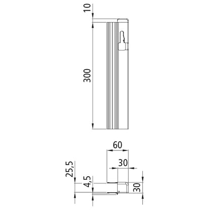 T50 lock. profile/ctrholder, aluminum, 300 mm, R