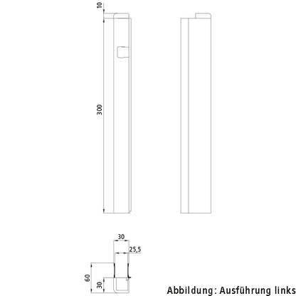 T50 lock. profile/ctrholder, aluminum, 300 mm, R