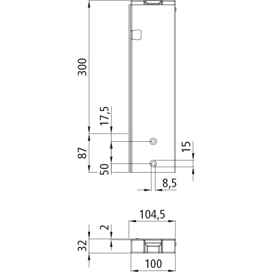 T50 rear corner stanchion, aluminum, 300 mm, L, screw-on