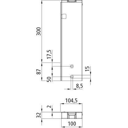T50 rear corner stanchion, aluminum, 300 mm, L, screw-on