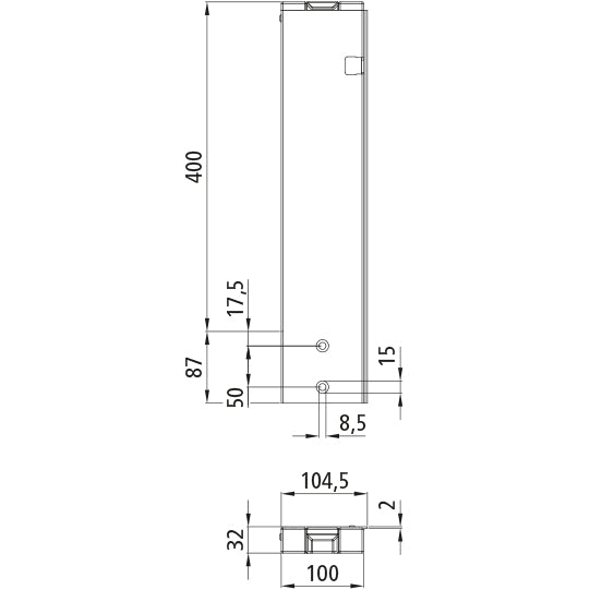 T50 rear corner stanchion, aluminum, 400 mm, R, bolt-on