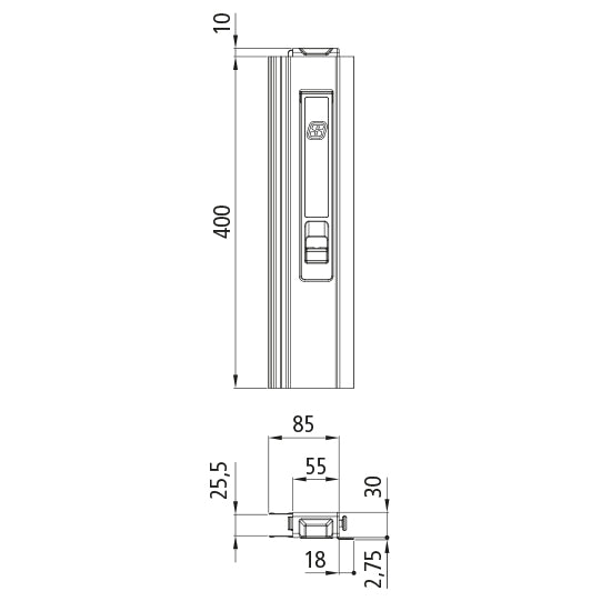 T50 long travel lock, aluminum, 400 mm, R, short pin