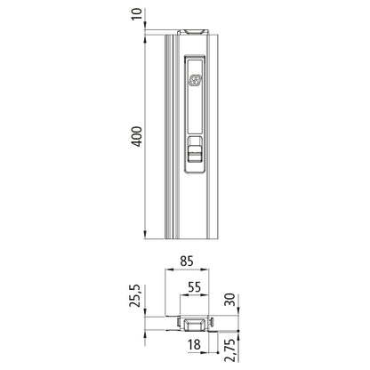 T50 long travel lock, aluminum, 400 mm, R, short pin
