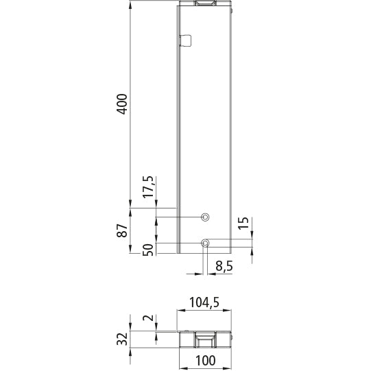 T50 rear corner stanchion, aluminum, 400 mm, L, bolt-on