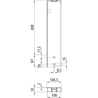 T50 rear corner stanchion, aluminum, 400 mm, L, bolt-on