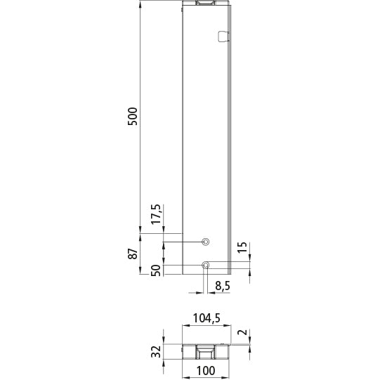 T50 rear corner stanchion, aluminum, 500 mm, R, bolt-on