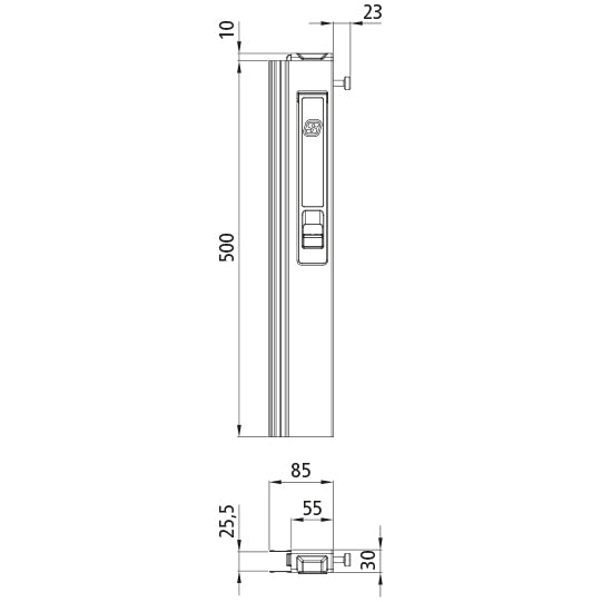 T50 long travel lock, aluminum, 500 mm, R