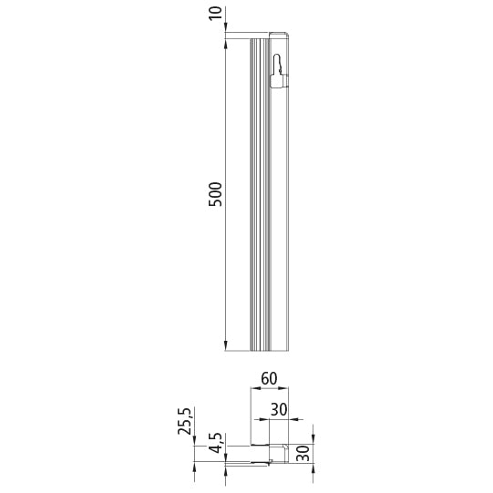 T50 lock. profile/ctrholder, aluminum, 500 mm, R