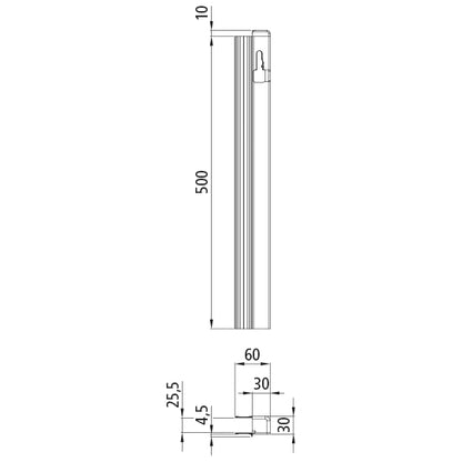 T50 lock. profile/ctrholder, aluminum, 500 mm, R