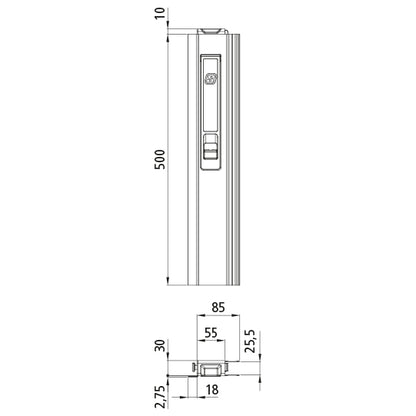 T50 long way lock, aluminum, 500 mm, L, short pin