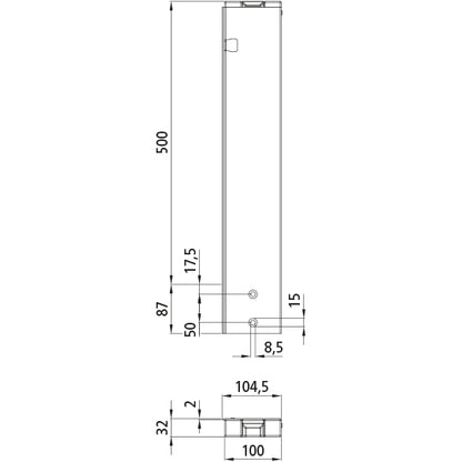 T50 rear corner stanchion, aluminum, 500 mm, L, bolt-on