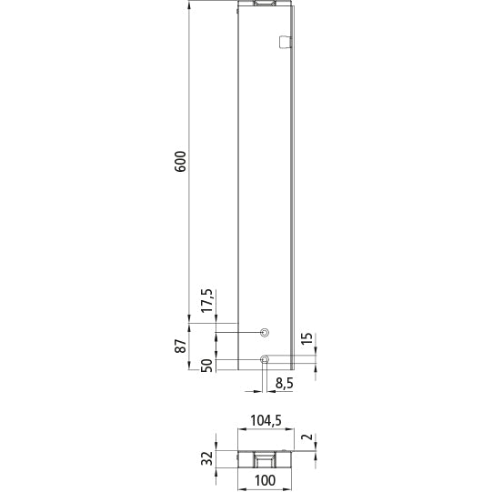 T50 rear corner stanchion, aluminum, 600 mm, R, bolt-on