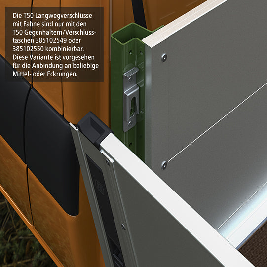 T50 long way lock, aluminum, 600 mm, L, short pin