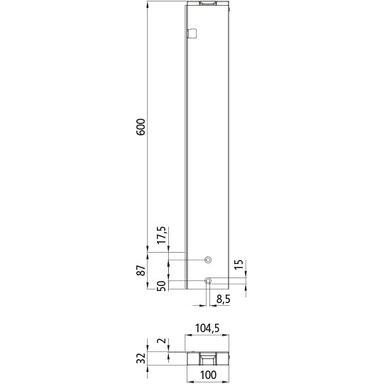 T50 rear corner stanchion, aluminum, 600 mm, L, bolt-on