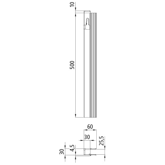 T50 locking profile/counterholder, aluminum, 500 mm, left