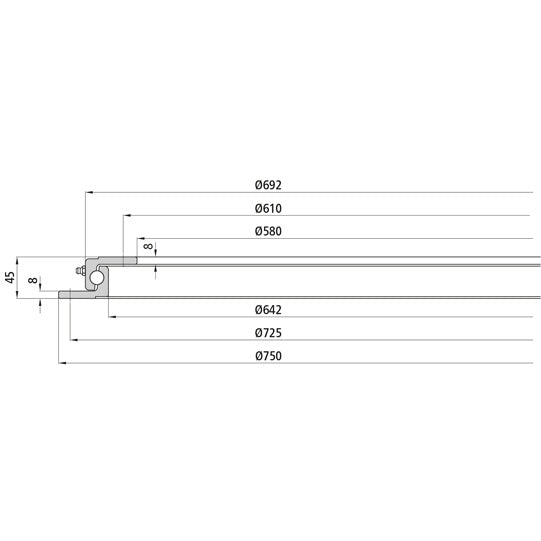Ball race KLK 750L, undrilled, 18 kN, 750 mm