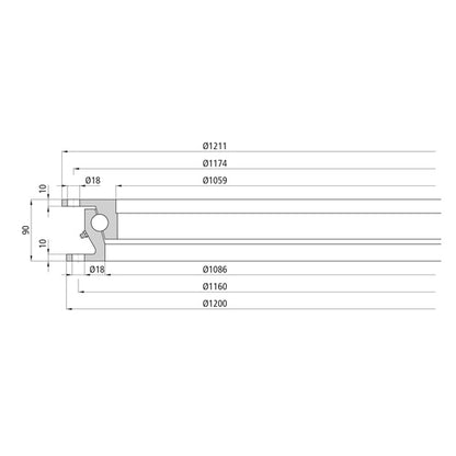 Ball race KLK HE1200-22, drilling pattern 1, 130 kN, 1200 mm