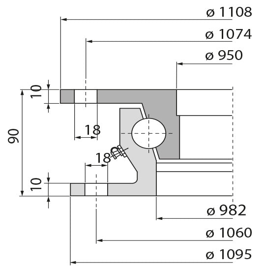 Ball race KLK SO1100-24, hole pattern 1, 160 kN, 1095 mm