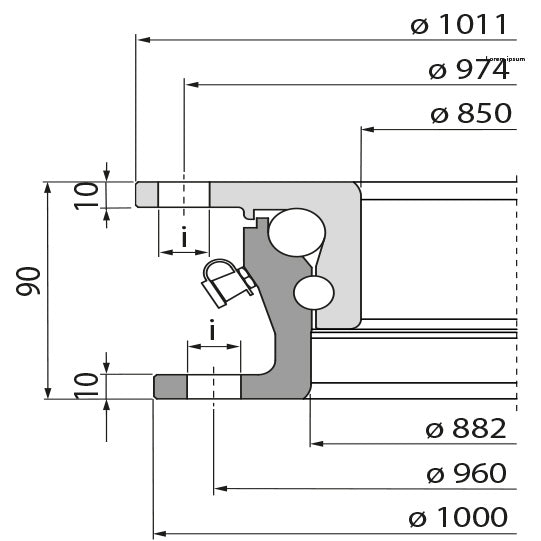 Ball race KLK HE18-1000W, undrilled, 80 kN, 1000 mm