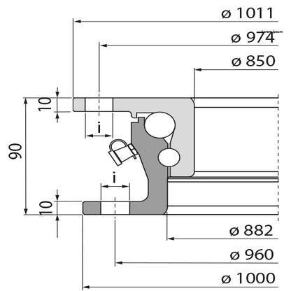 Ball race KLK HE1000-22W, undrilled, 100 kN, 1000 mm