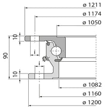 Ball race KLK HE1200-22W, hole pattern 1, 130 kN, 1200 mm