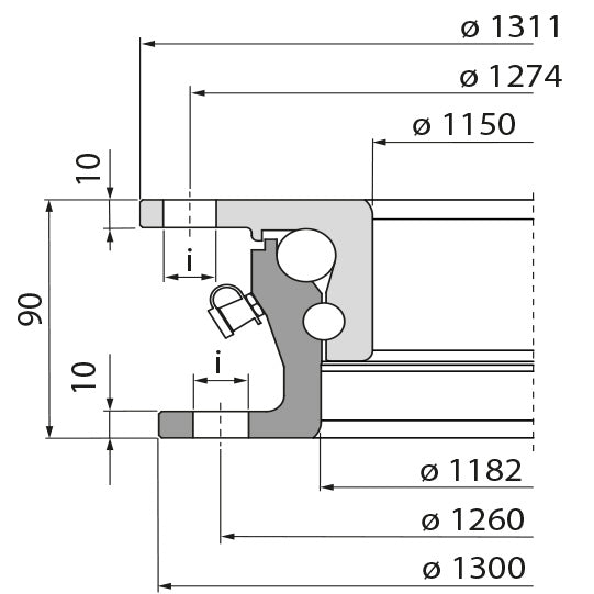 Ball race KLK HE1300-22W, undrilled, 140 kN, 1300 mm