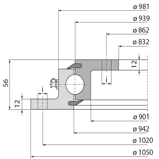 Kuulalaakeri KLK KW96B63400, porattu, 210 kN, 1050 mm
