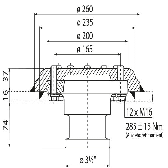 3 ½" kingpin KZ 1416, complete, 16/37 mm, D-value 170 kN