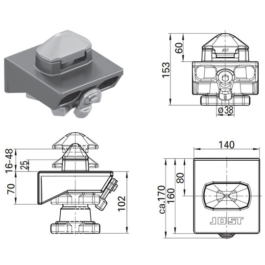 Container interlock F 17 SKA-70 V for container chassis