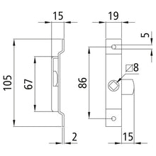 Tongue lock 105 × 19 mm, galvanised, can be used on both sides