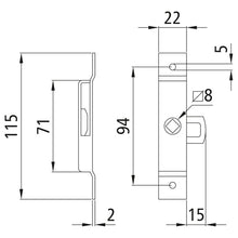 Tongue lock 115 x 22 mm, galvanized, can be used on both sides