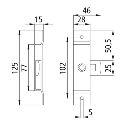 Tongue lock 125 x 28 mm, galvanised, can be used on both sides