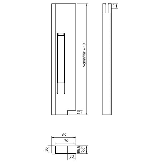 Long-way lock, anodized aluminium, left, 600 mm
