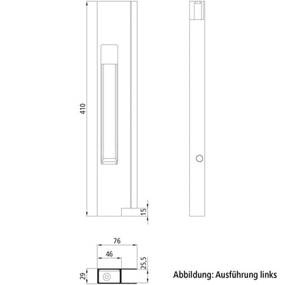 Long travel lock, anodised aluminium, R, 400 mm, w/out stop