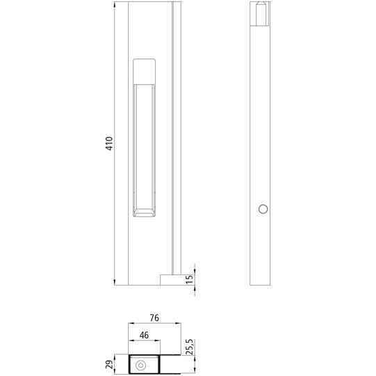 Long travel lock, anodised aluminium, L, 400 mm, w/out stop