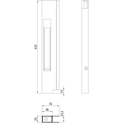 Long travel lock, anodised aluminium, L, 400 mm, w/out stop