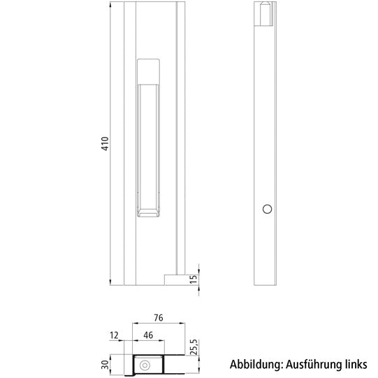 Long travel lock, anodised aluminium, R, 400 mm, w/ stop