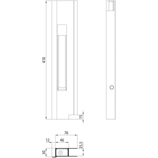 Long travel lock, anodised aluminium, L, 400 mm, w/ stop