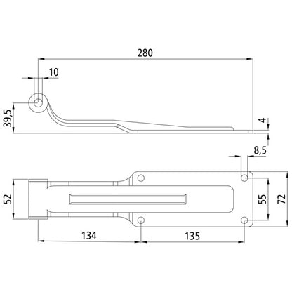 Hinge leaf, SS, L 292.5 mm, W 52/72 mm, H39.5 mm