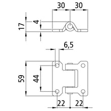 Side door hinge, SS, L 60 mm, W 44/59 mm, H9 mm