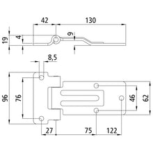Furniture trolley hinge, galvanised, L 172 mm, W 62/96 mm, H11