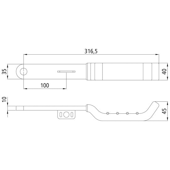 Hand lever flat, galvanised stl., 334 mm long, f. Ø 22/27 mm