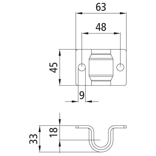 Tube mounting, galvanized, for Ø 16 mm espagnolette bar