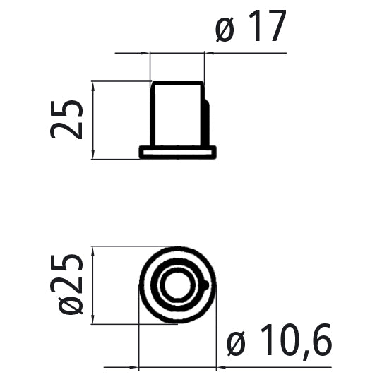 Nylon bush black, Ø 25, H 25 mm, for hinge leaf