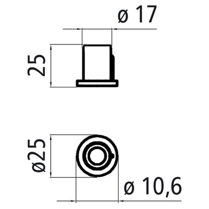 Nylon bush black, Ø 25, H 25 mm, for hinge leaf