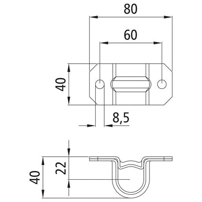 Tube guide, SS, w/ base, f. Ø 22 mm espagnolette bar