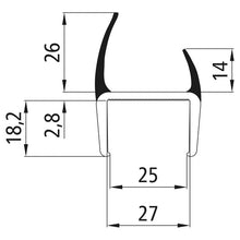 PVC hard-soft profile, grey, 25 mm, L 2700 mm