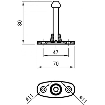 Lateral door retainer, nickel-plated brass pin 80 mm
