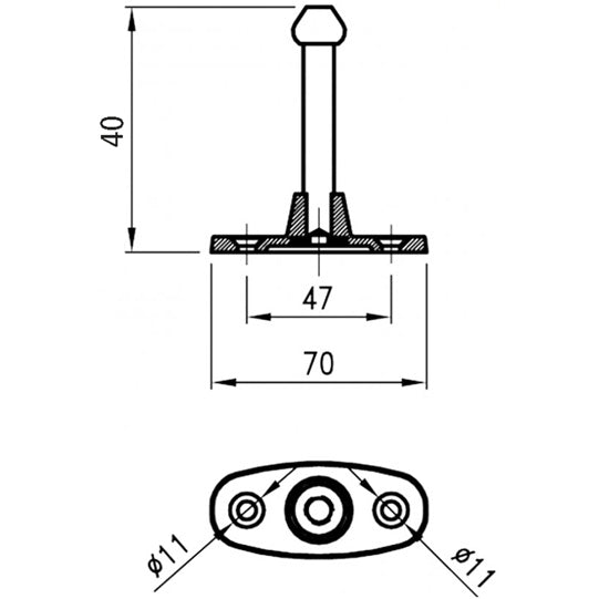 Door ret. at the side, nickel-plated brass pin 40 mm